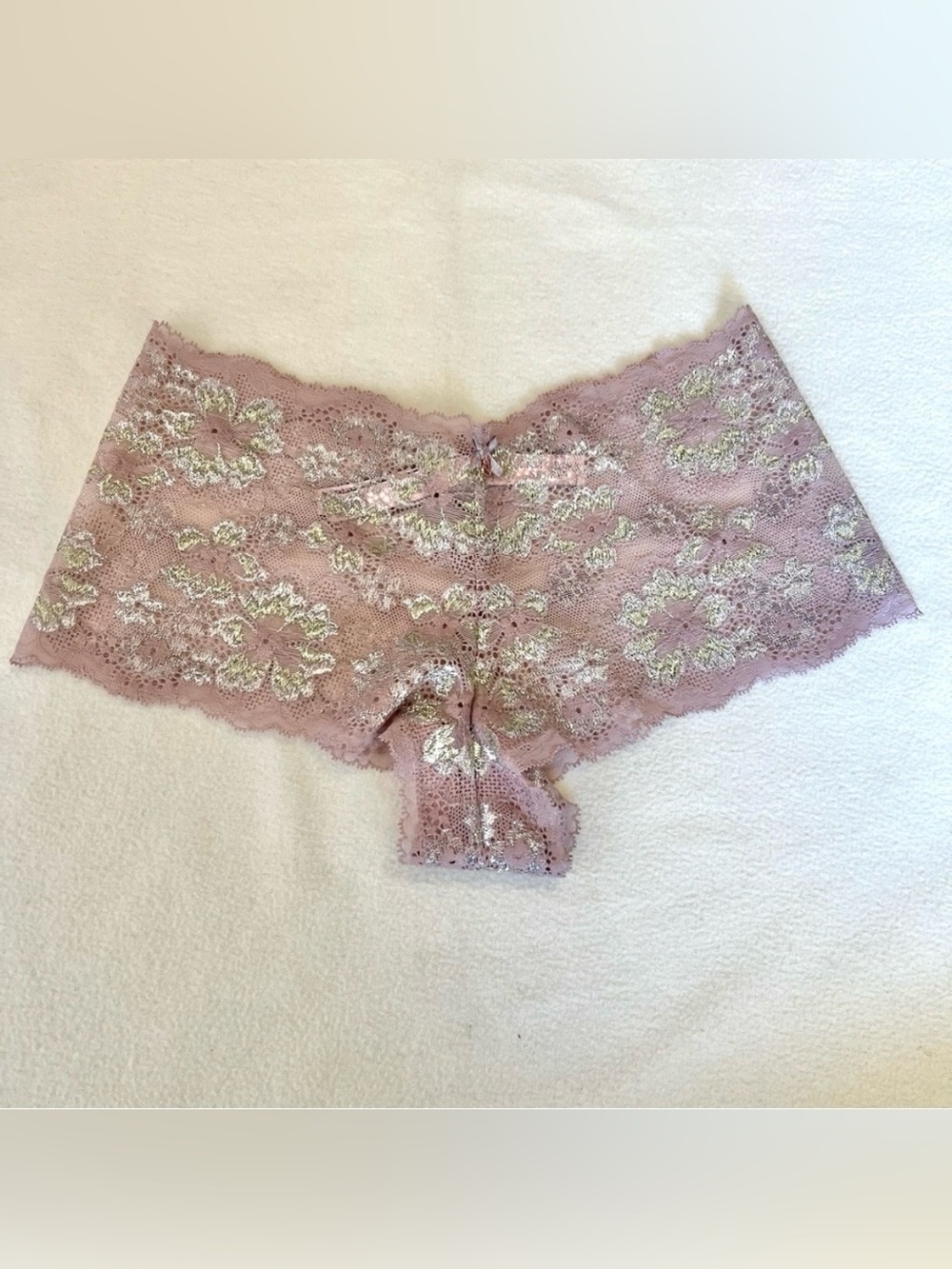 Victoria's Secret Lace Boyshort Panty - Mauve Pink with Cream Accents